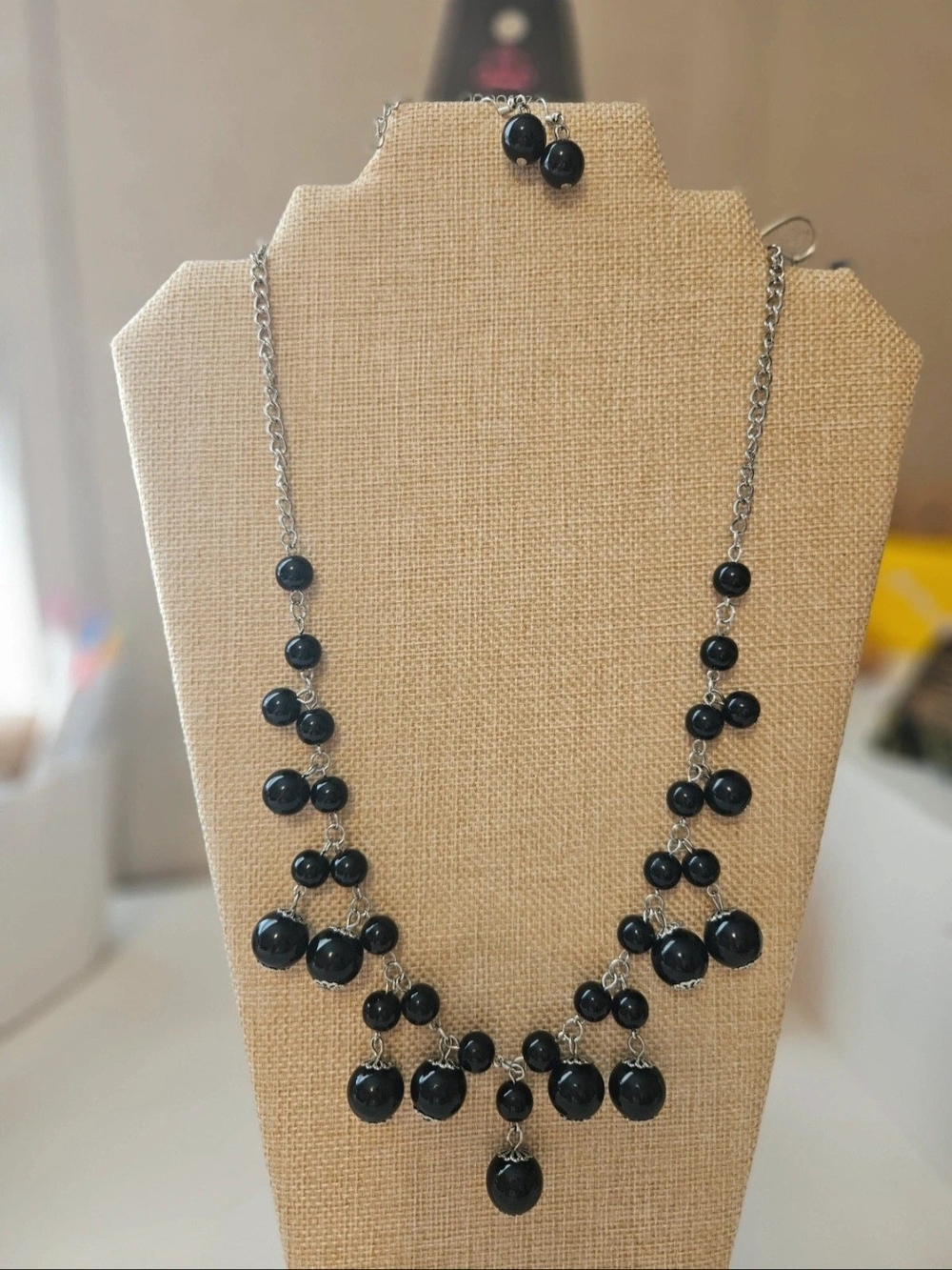 paparazzi Black Bead Cluster Necklace with Matching Drops
